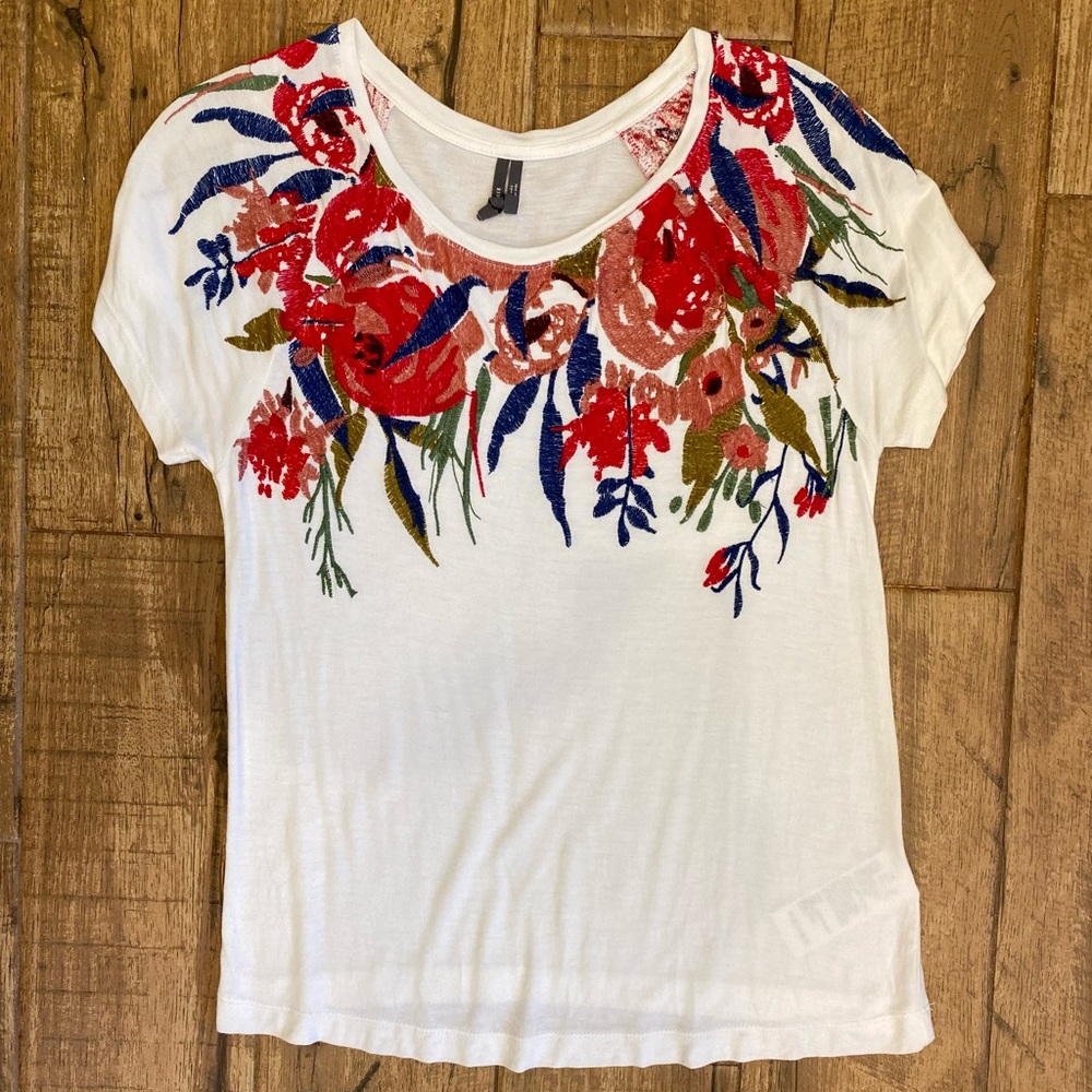Anthropologie Floral Embroidered Shirt